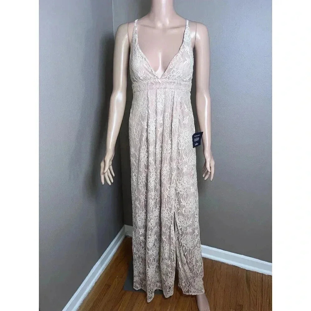 Lulus Stolen Moments Dusty Pink Lace Sleeveless Strappy Maxi Dress Size XS
